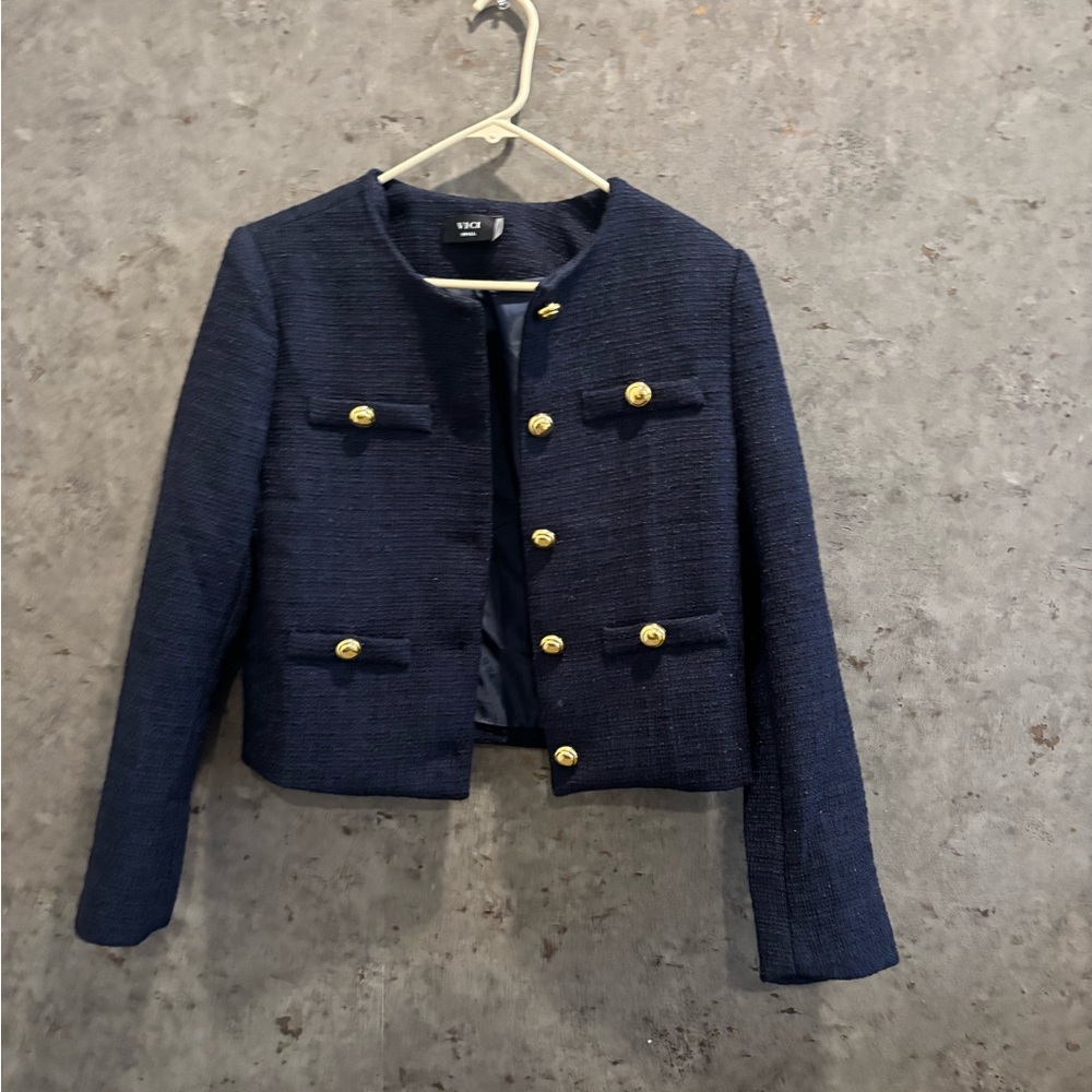 Vici Navy Blazer and Mini-Skirt with Gold Buttons